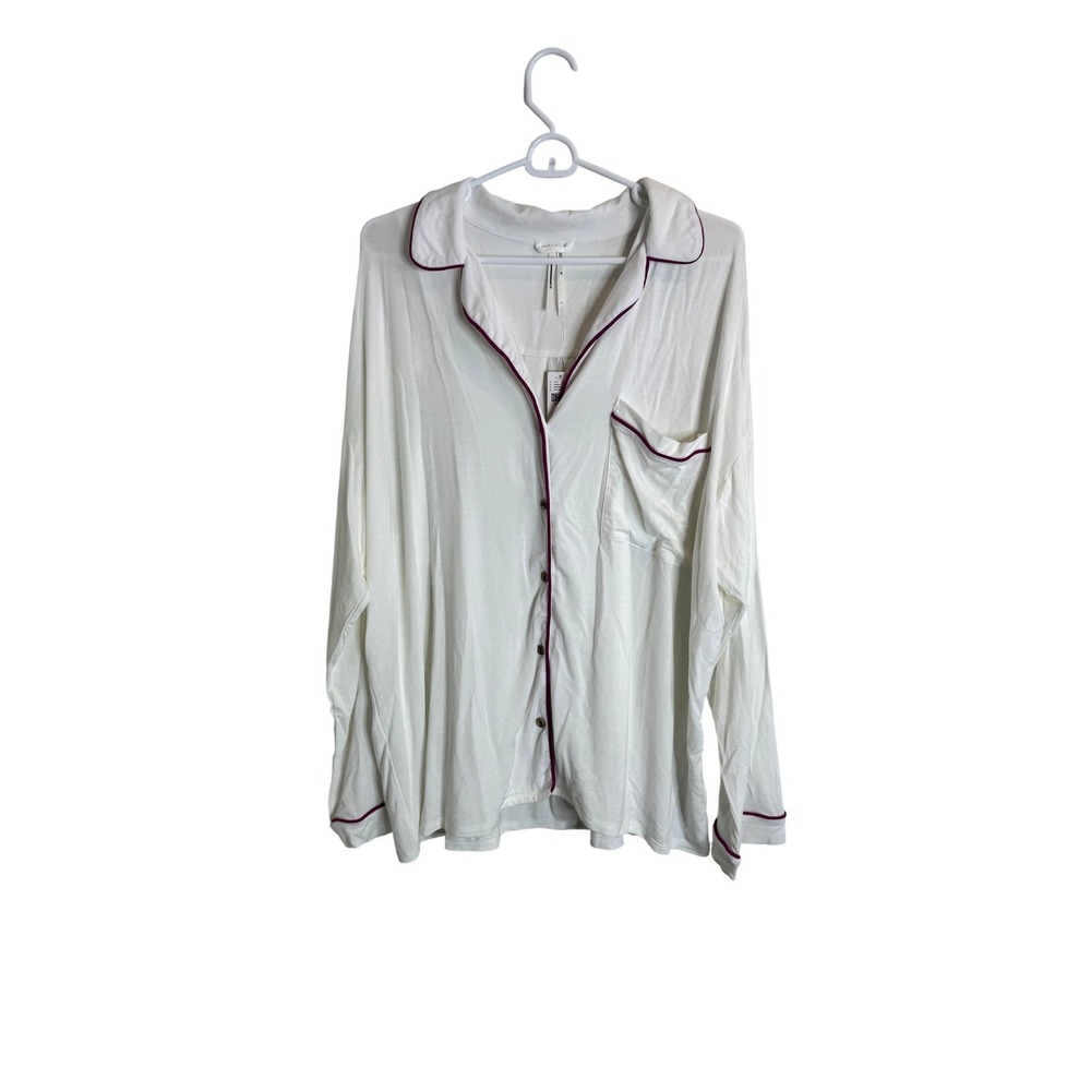 Anthropologie Pajama Top‎ Womens Large White Button Long Sleeve Sleep Shirt